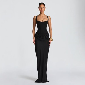 Vestido Largo Sexy sin Mangas para Mujer, con Hombros Descubiertos, Elegante, Ajustado, sin Espalda, Transpirable, para Club, Color Marrón, con Corsé, Tirantes y Cuello Cuadrado - Product Image 3