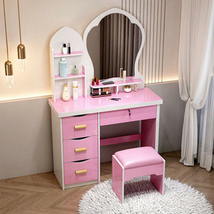 Coiffeuse en bois au design moderne et épuré avec rangement, miroir LED intégré pour chambre à coucher - Product Image 5