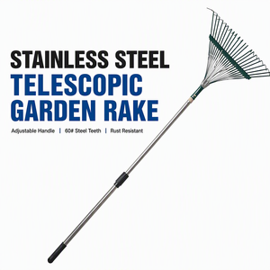 Râteau à feuilles télescopique en acier inoxydable, râteau à gazon flexible à dents souples pour ramasser les feuilles et les débris <span class=keywords><strong>de</strong></span> pelouse - Product Image 1
