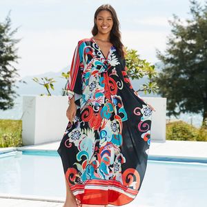 Vestido Largo Kaftan Maxi de Playa para Mujer, con Cuello en V, Transpirable, Antiestático, con Estampado Digital - Product Image 3