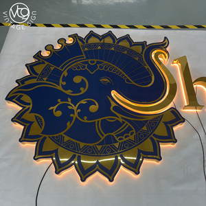 <span class=keywords><strong>Enseigne</strong></span> LED rétroéclairée personnalisée or et bleu pour la façade d'un restaurant indien - Product Image 2