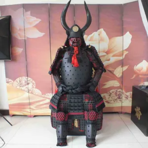 Medieval Leather Samurai Armor Red-Black Medieval Armor Body Halloween Costume Brown Shoulder Wearable Gift Item