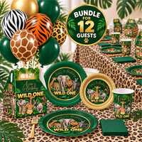 Assiettes, gobelets et serviettes en papier à thème Safari Jungle Wild One, vaisselle jetable pour fête, fournitures pour fête en plein air