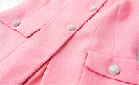 Ensemble deux pièces formel mi-robe FMY63553 pour femme, inspiré du design, avec haut boutonné à manches courtes et coupe trapèze, en velours, idéal pour l'été et le travail.