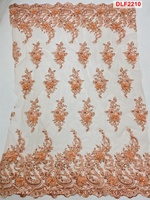 Tissu textile double, tissu à broderie cordonnée avec fil doré, nouveau tissu bleu marine avec perles, dentelle