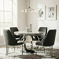Table à manger ronde de luxe en verre trempé avec base en acier inoxydable poli, table de dîner personnalisée pour la salle à manger à domicile