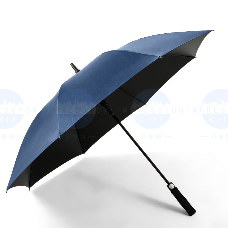 8-ribbed black vinyl long-handled umbrella [Dark Blue]