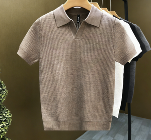 เสื้อถักแขนสั้นคอปกทรงกรรไกร ผ้าไลโอเซลล์ สำหรับผู้ชาย รุ่นใหม่ประจำฤดูร้อน เย็นสบาย ไม่ยับง่าย - Product Image 6