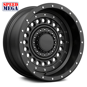 Jantes en alliage noir mat personnalisées, style militaire, à déport profond, multi-trous, avec anneau simulé Beadlock pour camion - Product Image 1