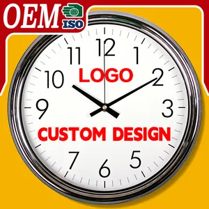 现代石英数字挂钟厂家批发电镀塑料家居装饰客厅定制Logo OEM/ODM