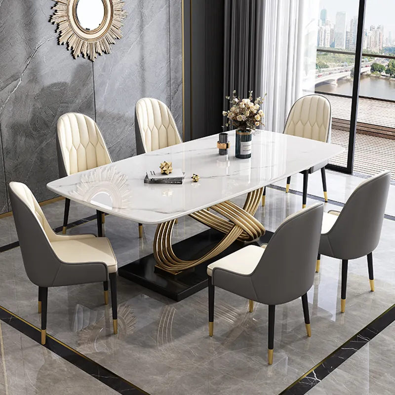 Hot sale dining room furniture modern dining table set 6 seater rectangular sintered stone dining tables