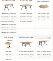 Table pliante en contreplaqué, surface imitation bois, pieds en acier, table à manger pliable portable pour banquet, hôtel, vente en gros