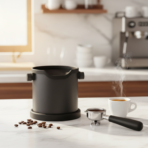 Caja de desechos de café de acero inoxidable de 1.8L con almohadilla antideslizante de silicona, diseño profundo para fácil eliminación de restos, boca oblicua a prueba de derrames - Product Image 1