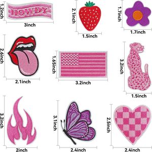 装飾的なパッチ花炎ハート蝶ブーツ布パッチピンクの小さな刺繍パッチ帽子の女の子のためのアイロン - Product Image 2