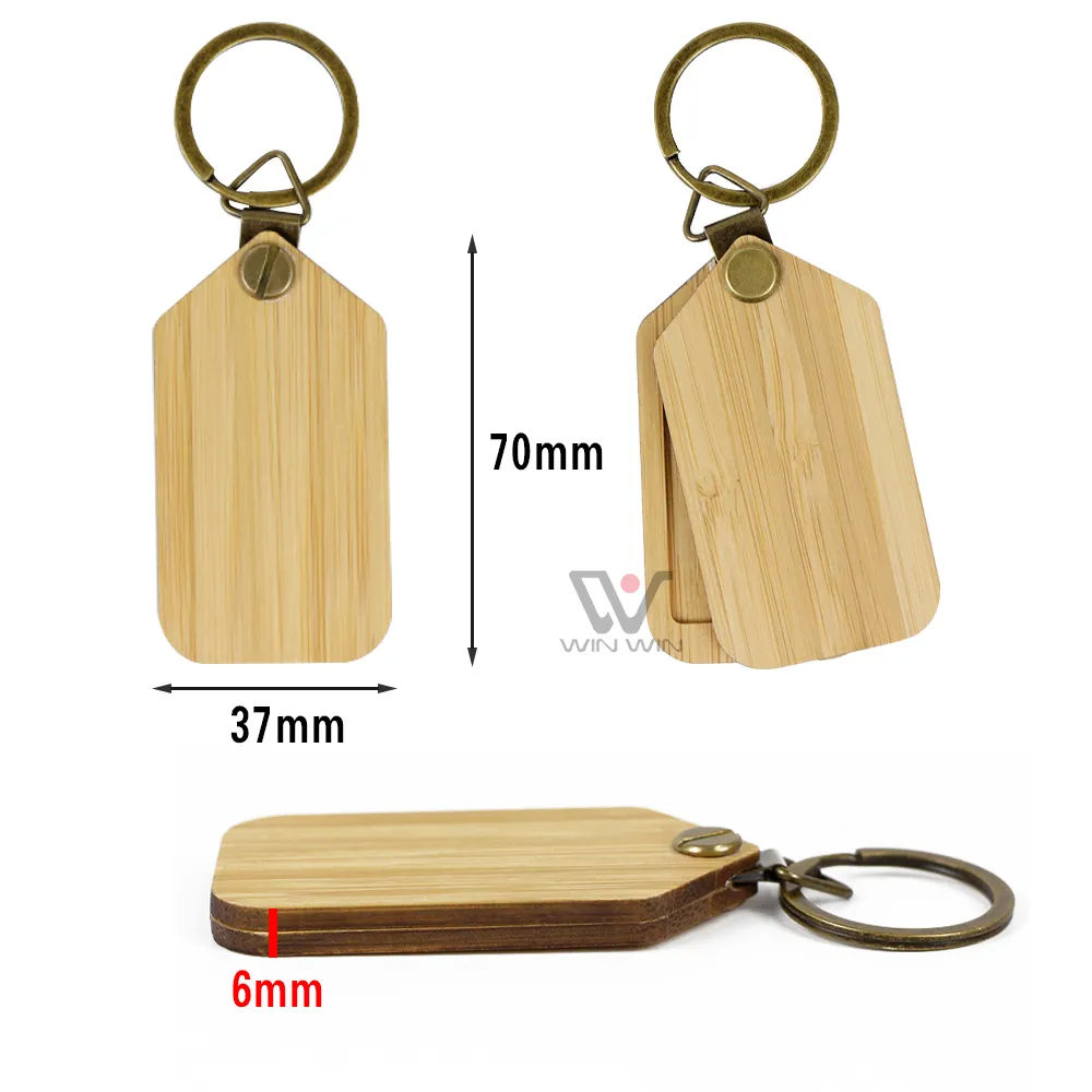 מחזיק מפתחות תליון עץ טבעת תמונות מחזיק מפתחות תג עץ מחזיק מפתחות ריק עם קופסת מתנה