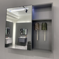 WJL Espejo Iluminado de Lujo, Mueble de Baño de Acero Inoxidable, Lavabo de Cerámica Montado en la Pared, Mueble de Baño Tradicional