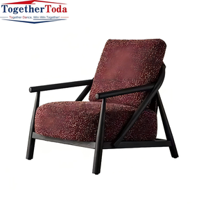 Fauteuil individuel moderne, petit fauteuil de balcon, élégant et confortable, en tissu et métal, pour salon - Product Image 1