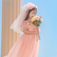 Robe de demoiselle d'honneur en tulle rose pour filles Hidehanky, robe de mariée à fleurs faites à la main avec perles et manches bouffantes, vente en gros