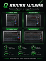Mixer Audio Profesional Q6 6 Kanal dengan USB BT 5.0 Playback 99 Efek DSP 48V Phantom Power Output Utama AUX