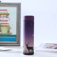 Nouvelle gourde isotherme en acier inoxydable à double paroi avec motif d'animaux mignons, 450 ml, tasse thermique à vide avec filtre
