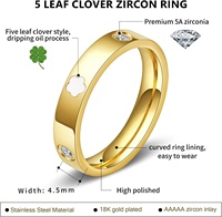 Großhandel 18K Vergoldeter Edelstahl Fünfblättriges Kleeblatt Zirkon Glücksversprechen Mode-Ring für Frauen Geschenk