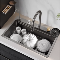 Robinet d'évier de cuisine moderne noir en acier inoxydable 304 avec cascade nano faite à la main