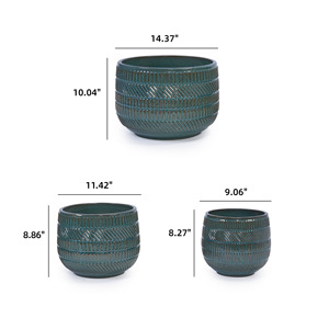 Set 3 Pot Bunga Taman Keramik Antik Biru Dongker Buatan Tangan dengan Lapisan Hijau Tua Bergaya Amerika Ramah Lingkungan - Product Image 6