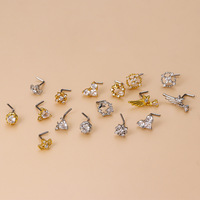 YW 316L Acier chirurgical inoxydable CZ Ailes d'ange Pendentifs pour nez colorés Anneaux de nez à vis indiens Bijoux de piercing pour le nez