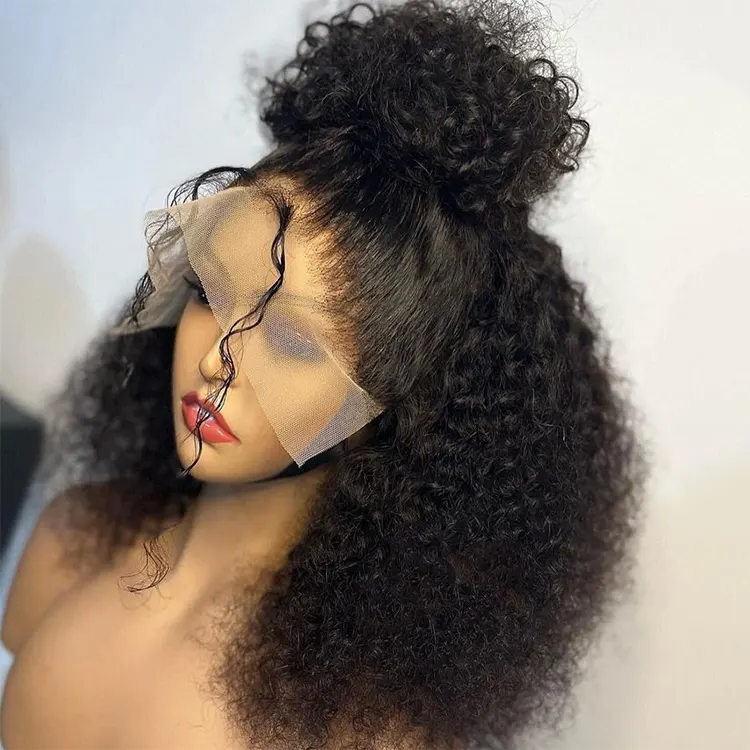 Afro Kinky kıvırcık HD dantel Frontal peruk insan saçı dantel ön brezilyalı bakire takma saç tam sırma insan saçı peruk siyah kadınlar için