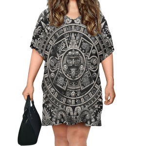 Impresión a pedido, Guerrero Azteca personalizado, patrón Maya mexicano, Logo, ropa <span class=keywords><strong>de</strong></span> verano para mujer, camisa para cubrir <span class=keywords><strong>la</strong></span> playa, Mini vestido informal <span class=keywords><strong>de</strong></span> fiesta - Product Image 2