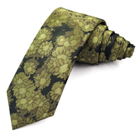 Cravate en polyester tissé violet foncé olive, motif chrysanthème, textile écologique, cravates sur mesure pour hommes