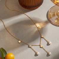 Collier élégant en acier inoxydable avec pendentif étoile perlée sur chaîne fine à pompons, breloques sophistiquées, vente en gros TGXL15482