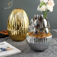 QIAN HU Luxuriöses 304 Edelstahl Gold Silber Gitter-Ei-Form Westliches Besteck Farbenfrohes 24-teiliges Besteckset