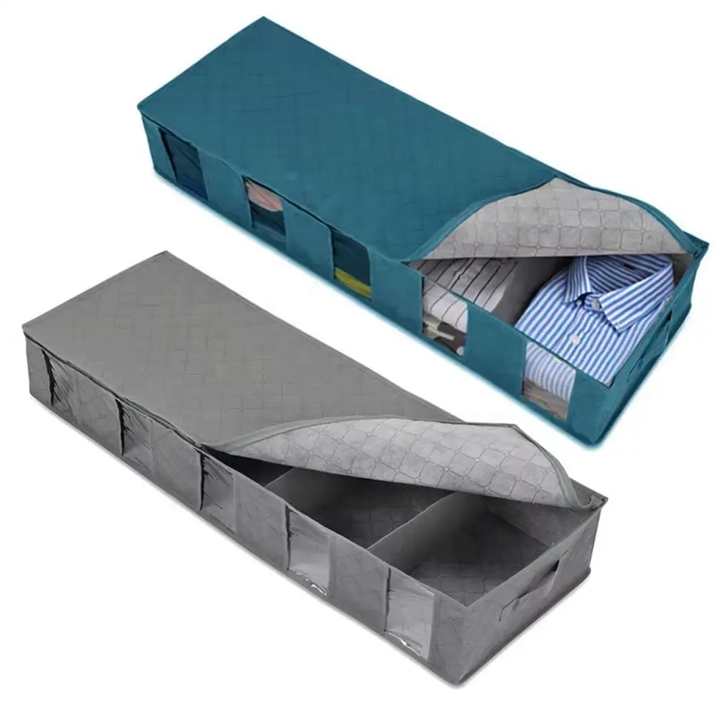 حقائب تخزين قماشية قابلة للطي تحت السرير سعة كبيرة حقيبة تخزين تحت السرير مع 5 نوافذ شفافة