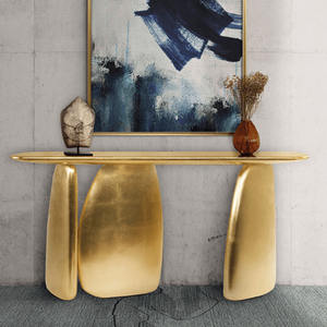 Mesa de consola dorada moderna de lujo para pasillo de entrada, sala de estar y Esquina de Villa, muebles de consola de portal ovalado Irregular - Product Image 2