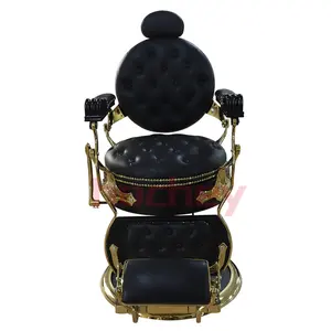 Hochey Vintage Salon Equipment Black Classic Beauty Salon Barber Chairs Hydraulic Recliner Hair Barber Chair for Men