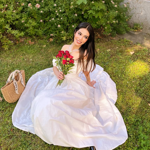 שמלה אלגנטית עם שמלת מקסי לבנה עם שרוולים עלים גזוז המחשוף שמלת כדור flowy עבור שמלת אורחת חתונה - Product Image 2