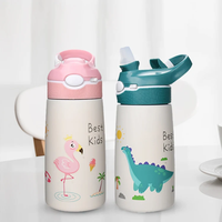 Bouteille d'eau pour enfants en acier inoxydable imprimée avec paille – Contenant à boisson adapté aux enfants