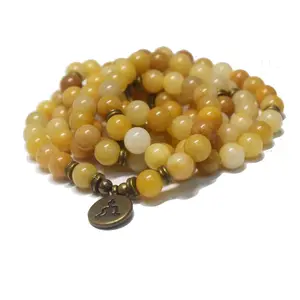 Perles de pierre de jade jaune fait à la main, vente en gros, perles mala 108, yoga, prière, méditation, bijoux