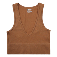 Top court en tricot marron FLW pour femmes, débardeur d'été tendance avec un design sexy sans manches, respirant et de longueur courte