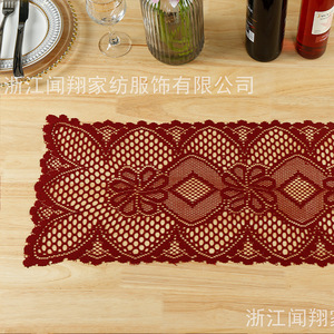 Chemin de table rectangulaire à motif géométrique en polyester, tissu décoratif de Noël - Product Image 2