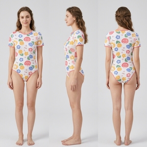 Mono de Algodón con Estampado Floral de Verano, Estilo Dulce, Personalizado con Logotipo, para Adultos, con Cierre de Broches en la Entrepierna, <span class=keywords><strong>Manga</strong></span> Corta, para Mujer - Product Image 5