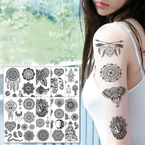 OEM Non Toxic Flower Pattern Designs India Henna Tattoo Party Decorations Sexy Black Color Mandala Temporary Tattoo Stickers