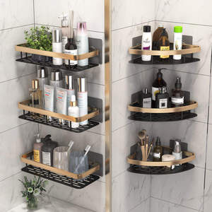 Étagère de douche en métal pour salle de bain noire adhésive murale <span class=keywords><strong>sans</strong></span> perçage Design carré - Product Image 4
