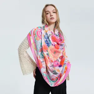 Wholesale Fashion Women Printed Long Silk Scarf Sunscreen Travel Lady Shawl Wear