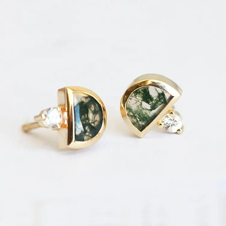 Orecchini in argento agata muschio verde per donna gioielli in argento Sterling 925 con pietre preziose naturali