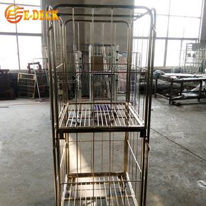 EDECK <span class=keywords><strong>4</strong></span> पक्षों धातु तह जस्ती स्टील डबल गेट कपड़े धोने जाल रोल पिंजरे ट्राली - Product Image 3