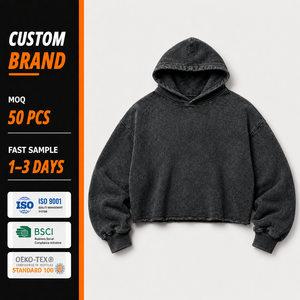 Sweat à capuche pour homme 350 GSM 100% coton léger surdimensionné coupe courte en molleton délavé à l'acide, modèles vierges pour la gym, style Y2K - Product Image 1