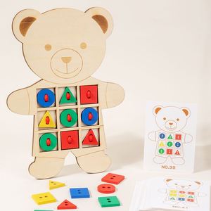 Cute Bear Shape Sewing Board Preschoolers Montessori-Inspired Kids Craft Activity Wooden Baby Animals Lacing Cards - Product Image 4