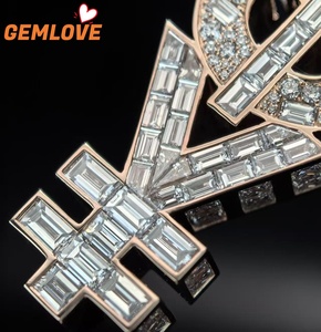 จี้เพชรแบบกำหนดเอง GEMLOVE รูปทรงตั้งตรง ประดับโมเสกเพชร สร้อยคิวบัน ทองคำ 9K-14K-18K สีโรสโกลด์ สร้อยคอฮิปฮอปสำหรับทุกเพศ - Product Image 6